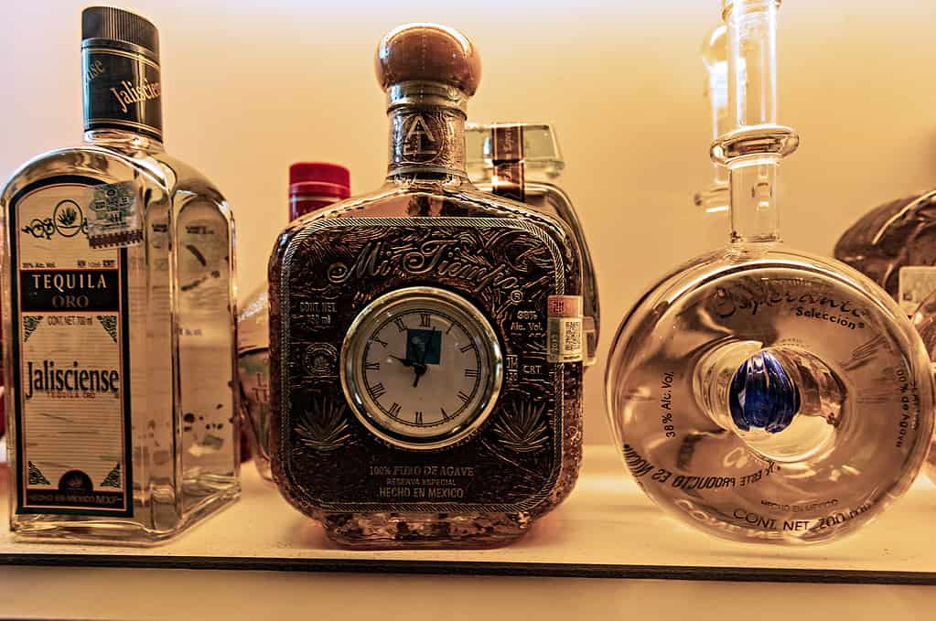 Expensive tequila brands on display